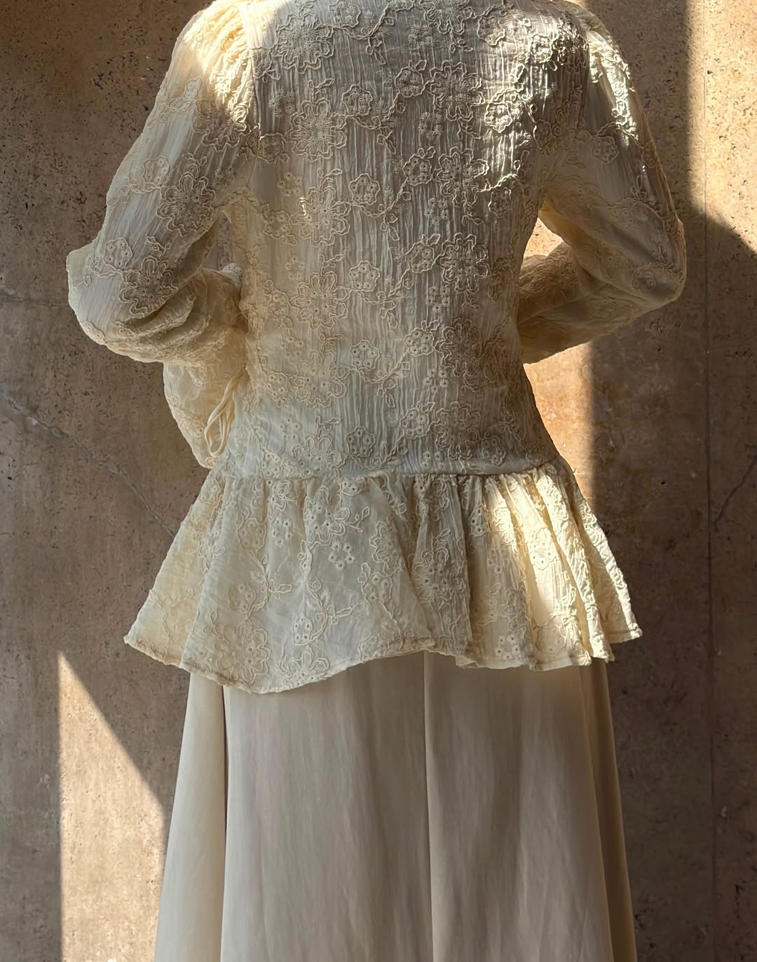 Dolce lace ruffled Shirt Beige