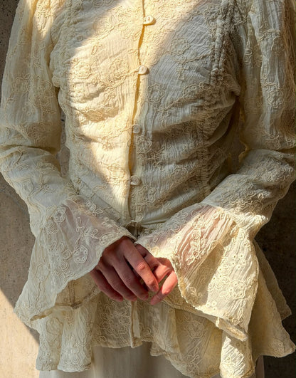 Dolce lace ruffled Shirt Beige