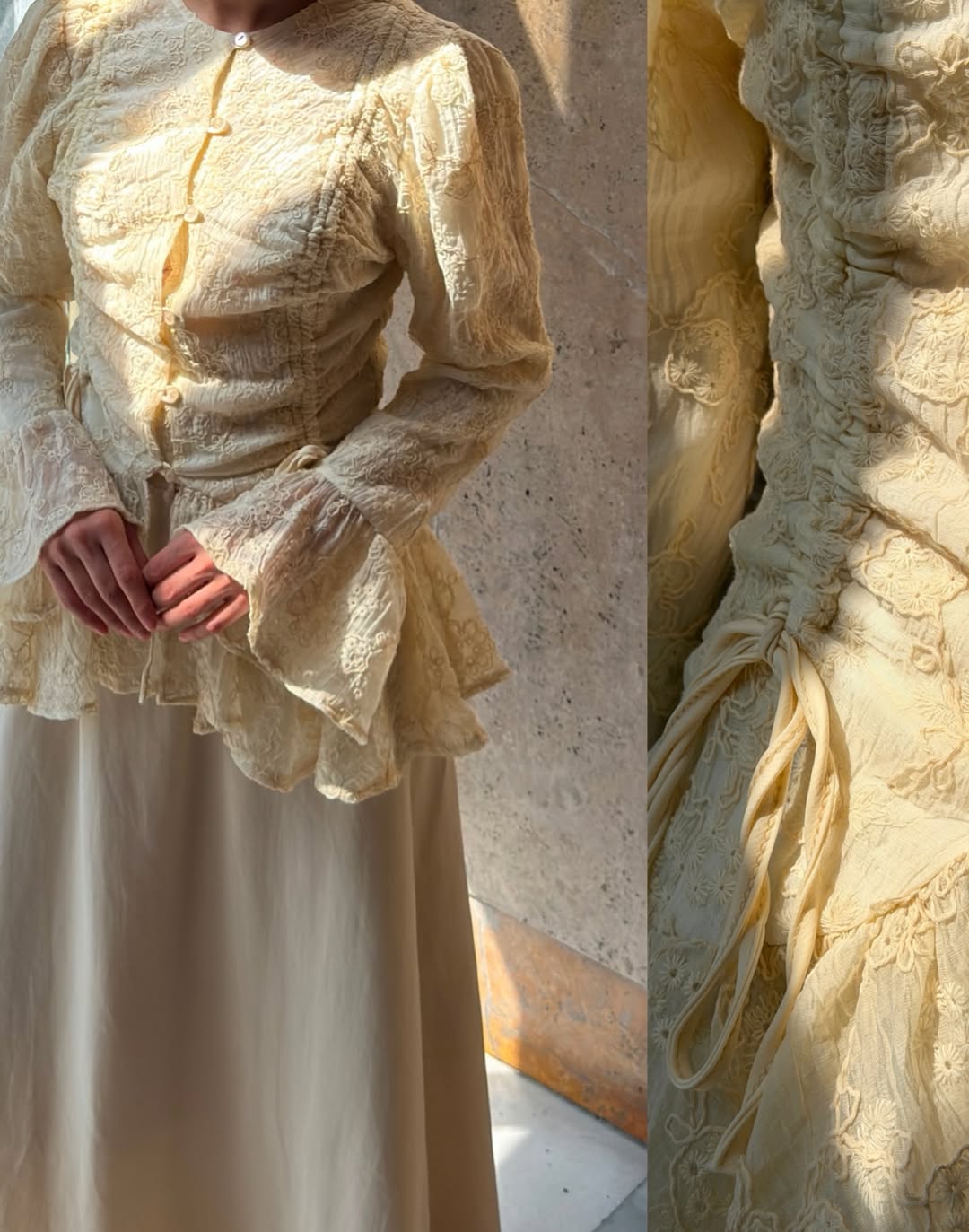 Dolce lace ruffled Shirt Beige