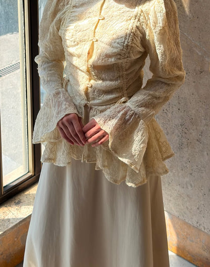 Dolce lace ruffled Shirt Beige