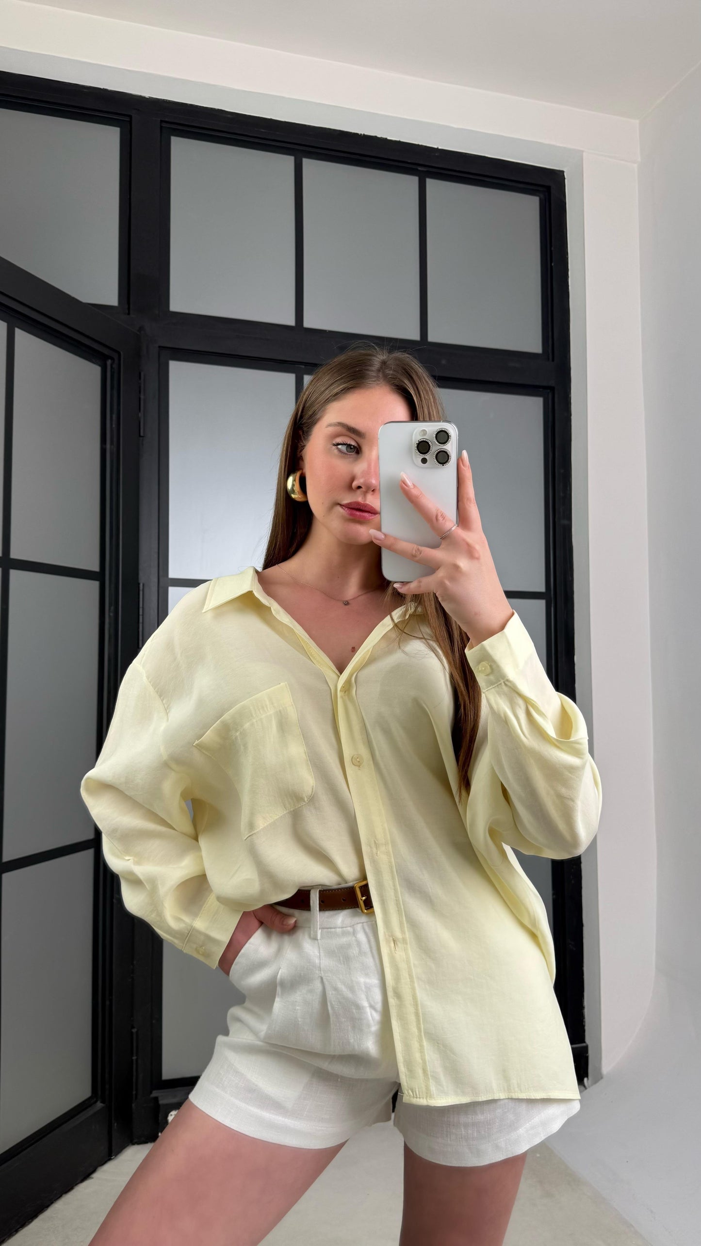 Modal fabric oversized shirt-yellow