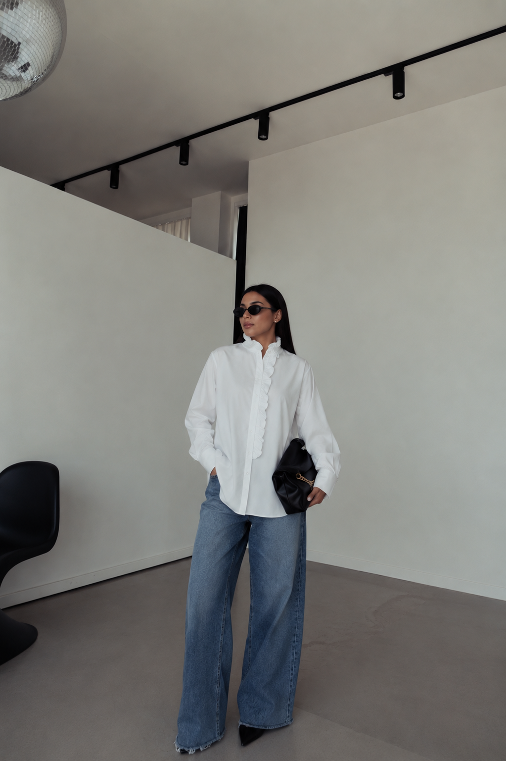 Zara Elegant Ruffle-Trim Oversized White Shirt