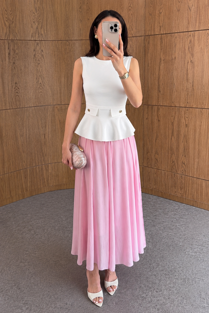 Striped textured fabric Pink Long Skirt