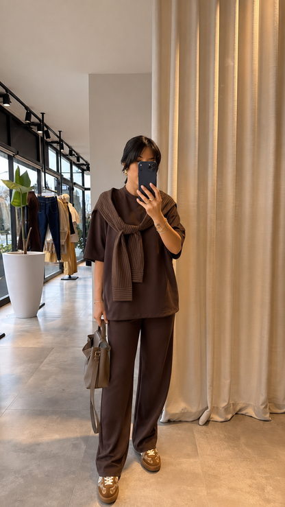 Oysho fabric tracksuit with poplin fabric scarf detail-brown