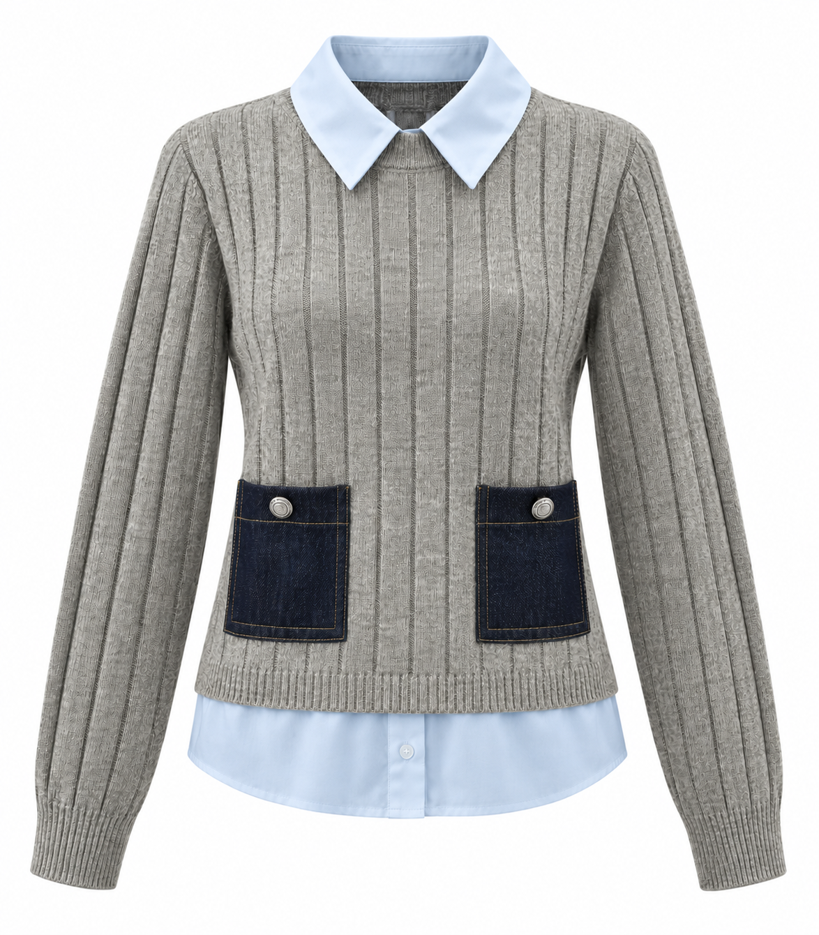Grey knitwear with shirt details