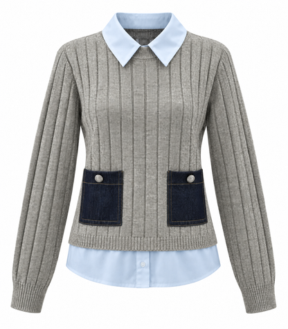 Grey knitwear with shirt details