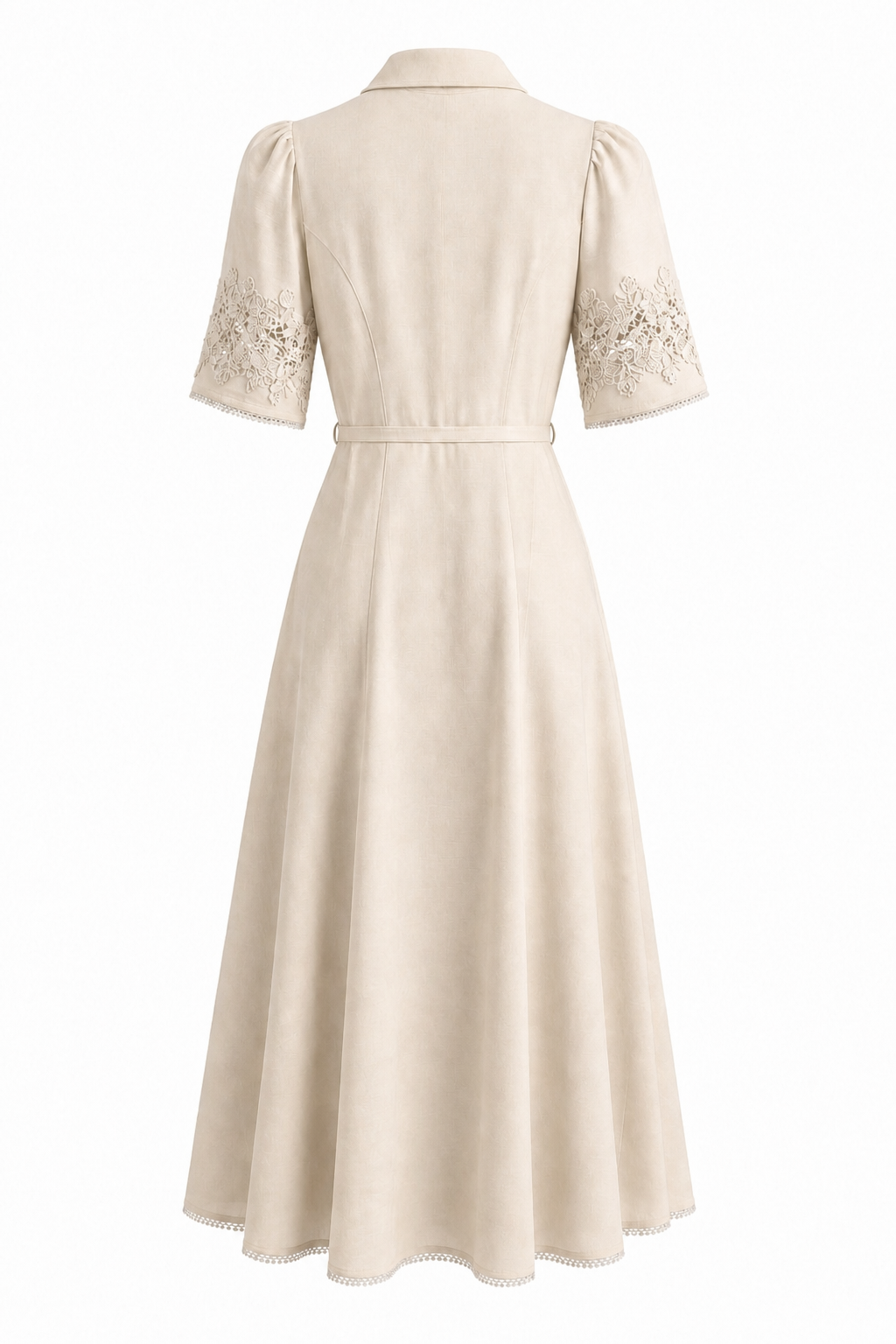 Beige Dress with Lace Detail on Sleeves