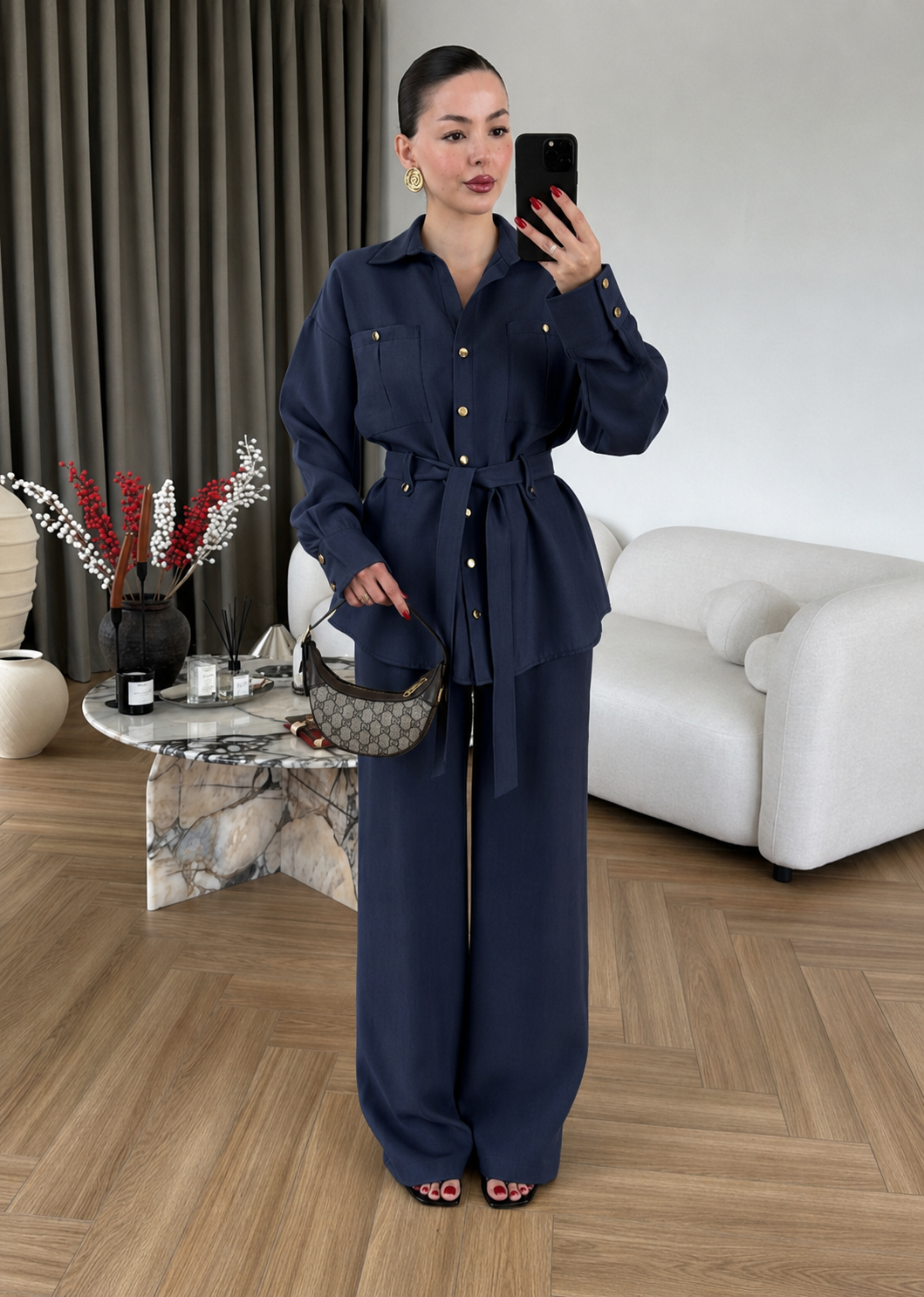 Paradox gold Buttons Tencel Set - navy blue