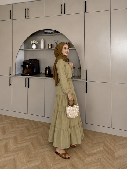 Balloon Sleeve Blouse paired with a maxi skirt - Muted Olive Sage