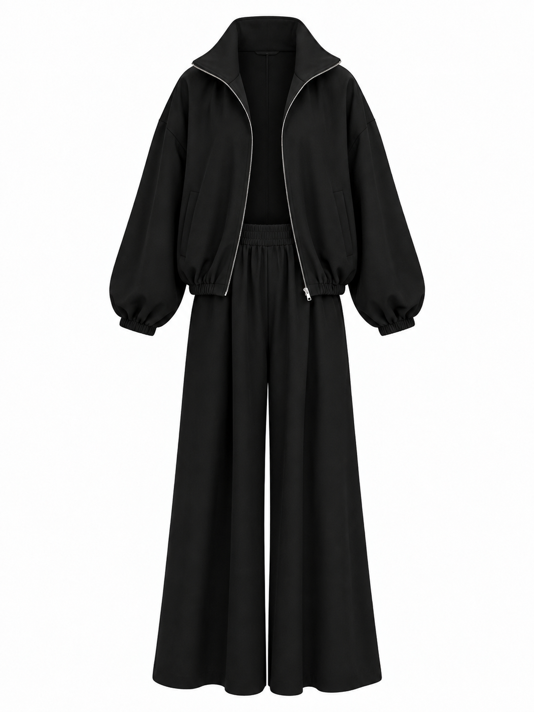 Oversized bomber with wide leg trouser co-ord set- brown