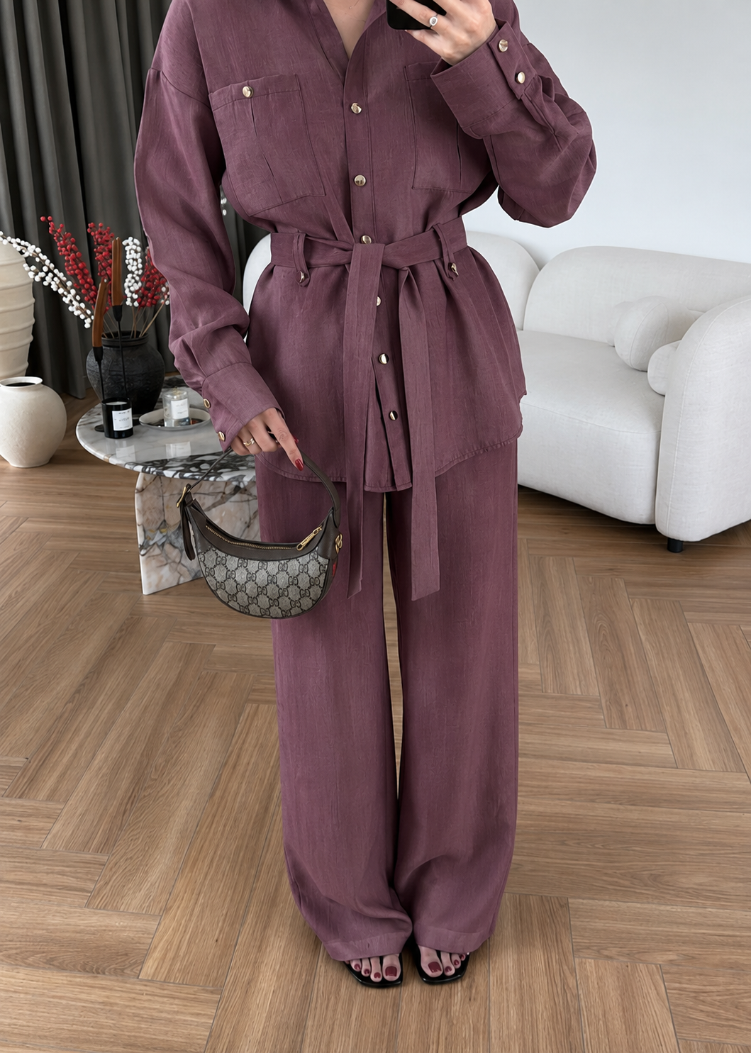 Paradox gold Buttons Tencel Set - burgundy