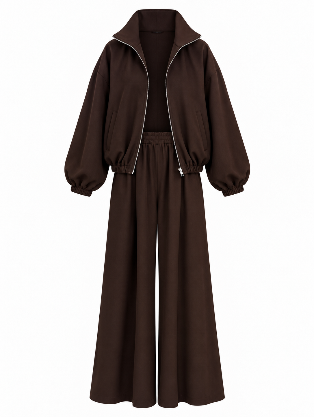 Oversized bomber with wide leg trouser co-ord set- brown