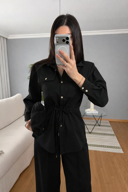 Double Pocket waistband shirt with gold buttons co-ord set