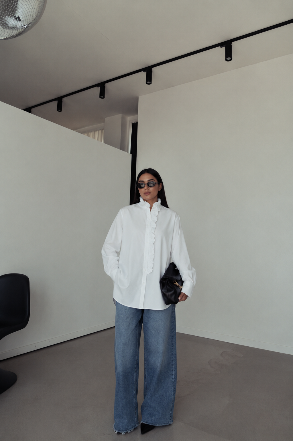 Zara Elegant Ruffle-Trim Oversized White Shirt