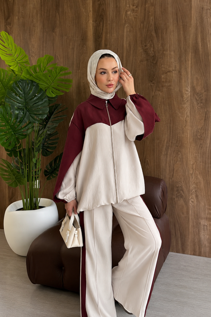Contrast premium tencel set- burgundy