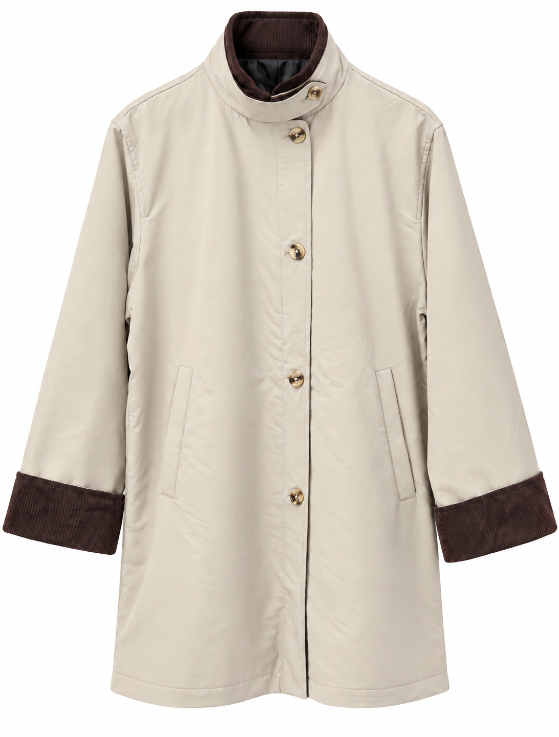 Gabardine jacket Contrasting corduroy collar and sleeve cuffs - beige