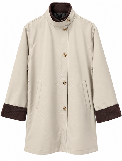 Gabardine jacket Contrasting corduroy collar and sleeve cuffs - beige