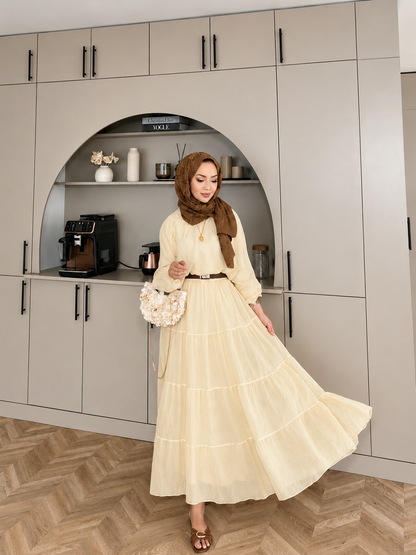 Balloon Sleeve Blouse paired with a maxi skirt - yellow