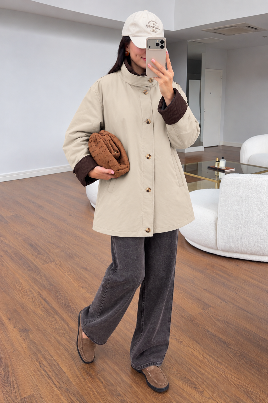 Gabardine jacket Contrasting corduroy collar and sleeve cuffs - beige