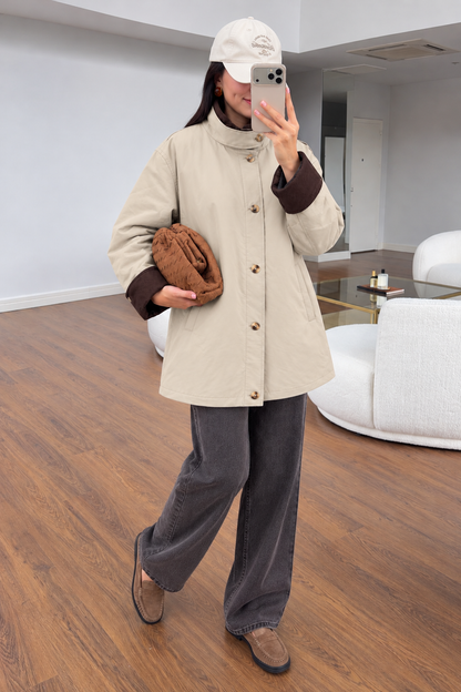 Gabardine jacket Contrasting corduroy collar and sleeve cuffs - beige