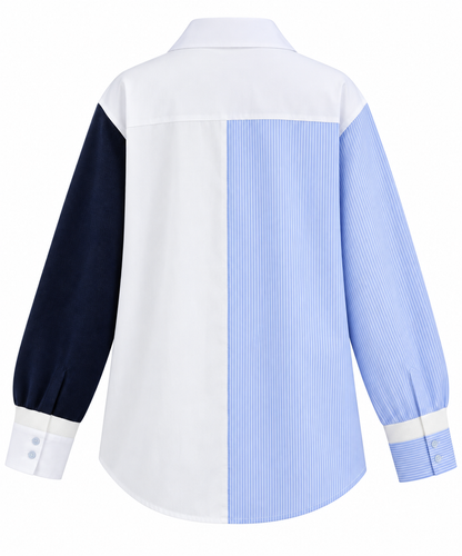 Knitted Detail Shirt  - navy blue