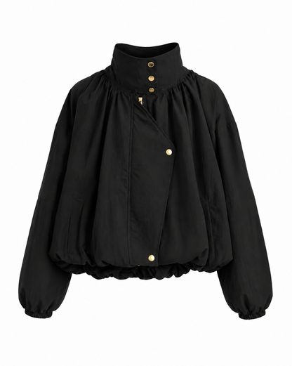 Parachute fabric High-Neck Bomber with gold snaps  - black