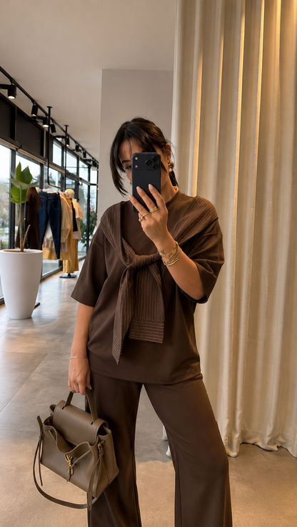 Oysho fabric tracksuit with poplin fabric scarf detail-brown