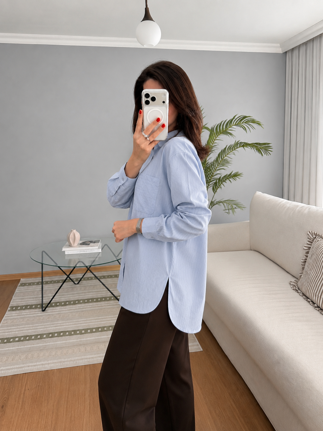 Striped poplin shirt with pocket