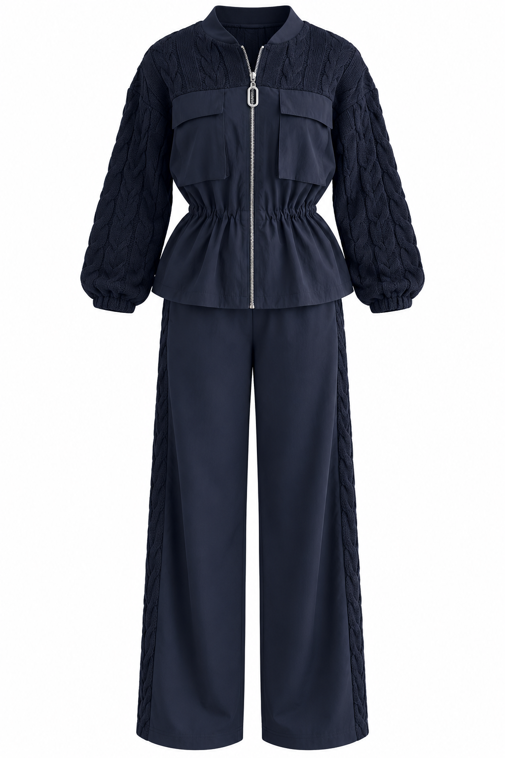 Navy Blue parachute fabric Equivalent Knitted details Set with oysho fabric Trim