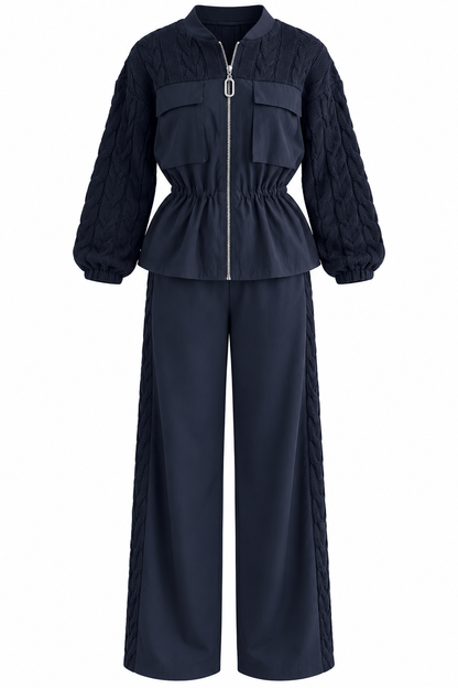 Navy Blue parachute fabric Equivalent Knitted details Set with oysho fabric Trim