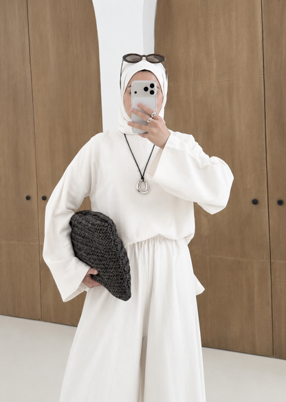Linen Wide-Leg Blouse Set - white