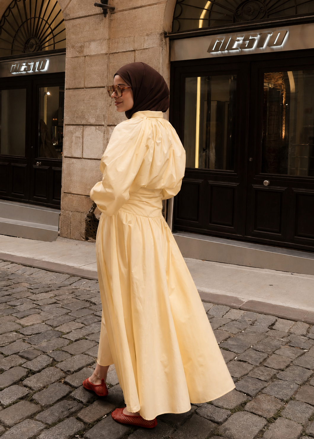 Premium Two-Piece Set Featuring a Waist-Fitting Maxi Skirt and Adjustable-Cuff Sleeve shirt - butter yellow