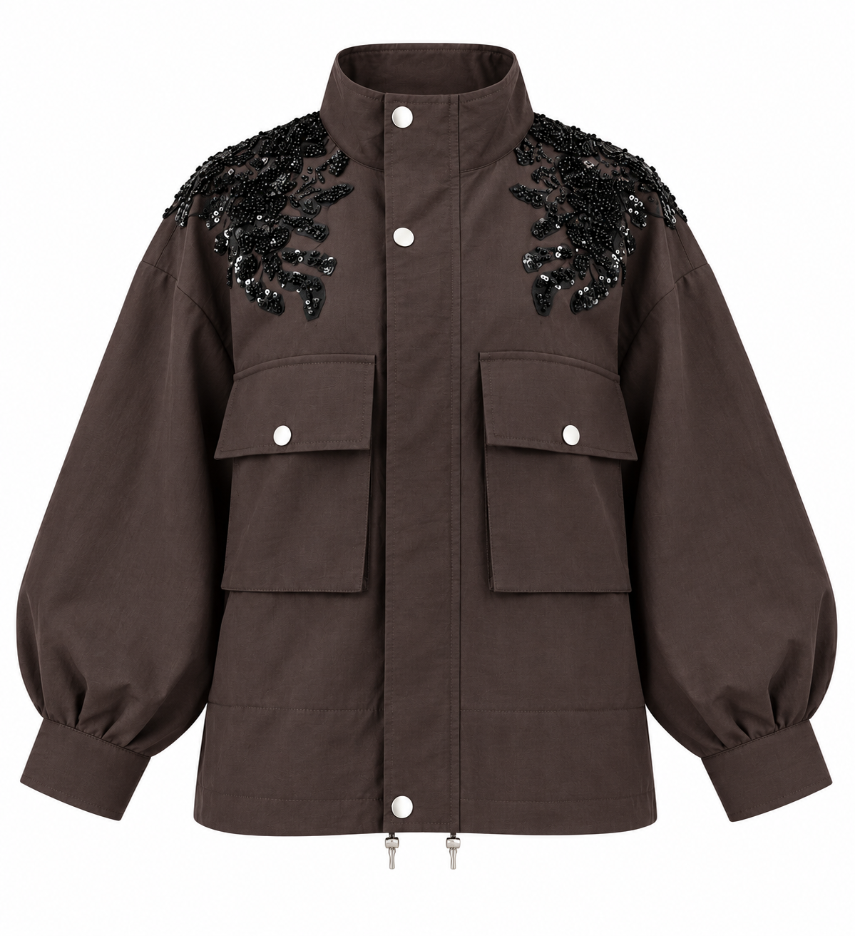 Jacket with gathered sides and sequined shoulders - brown
