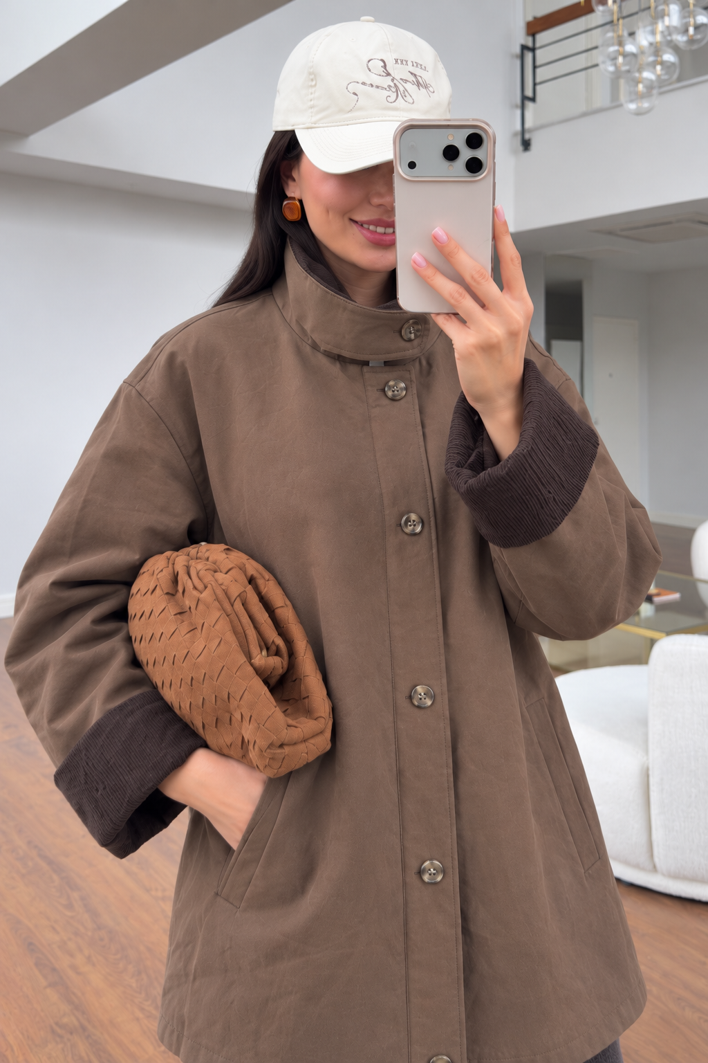 Gabardine jacket Contrasting corduroy collar and sleeve cuffs - brown