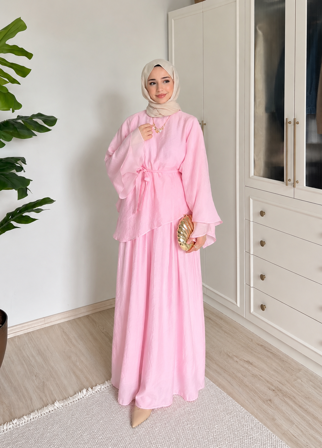 Soft Petal Tie-Waist Set - baby pink