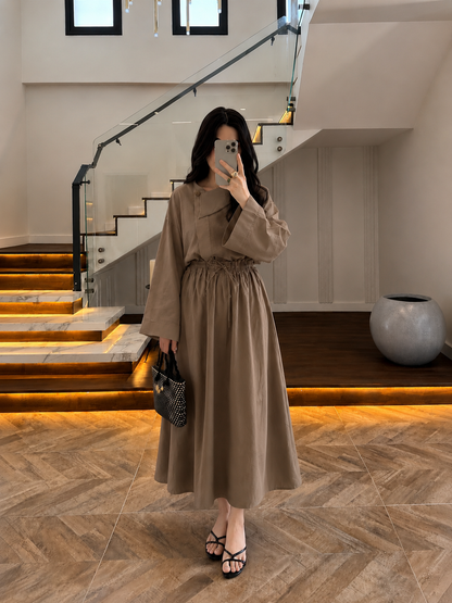 Asymmetric Collar with skirt set -  taupe brown