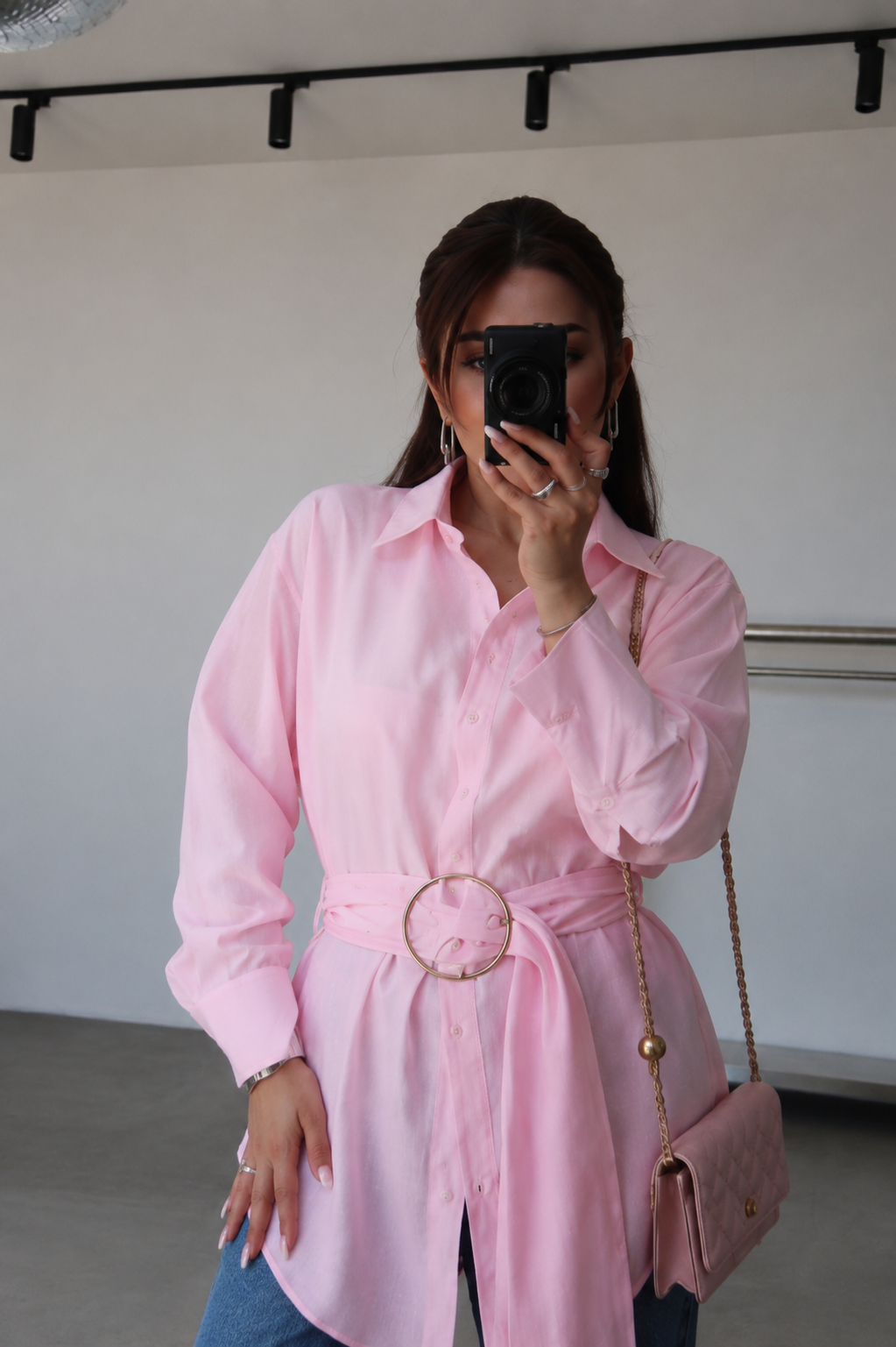 Tencel fabric Shirt with gold Buckle Belt