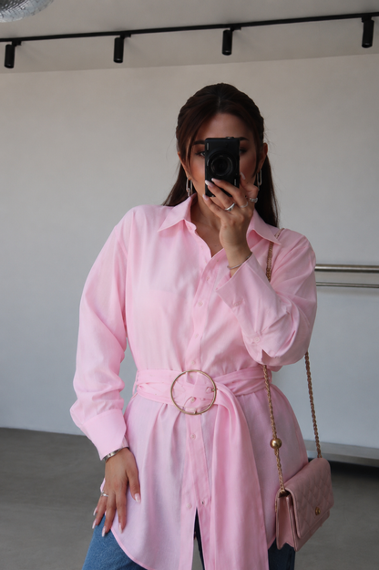 Tencel fabric Shirt with gold Buckle Belt