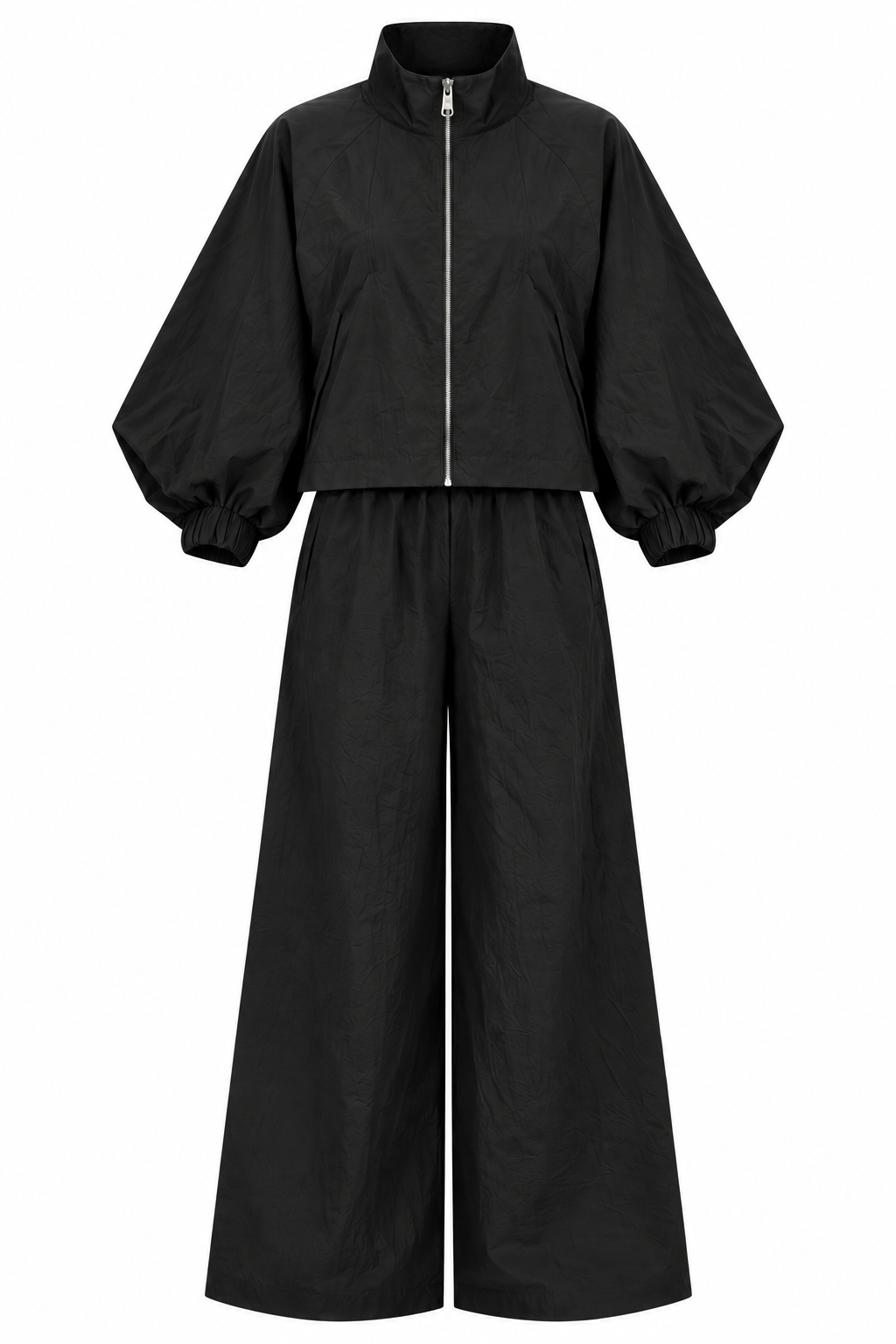 Parachute fabric wide sleeve tracksuit- black
