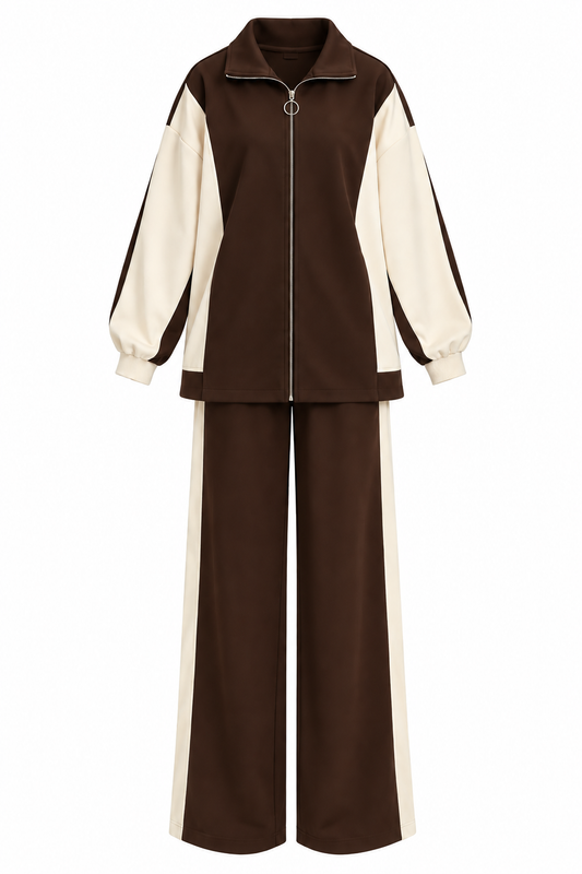 Contrast Oysho fabric tracksuit- brown