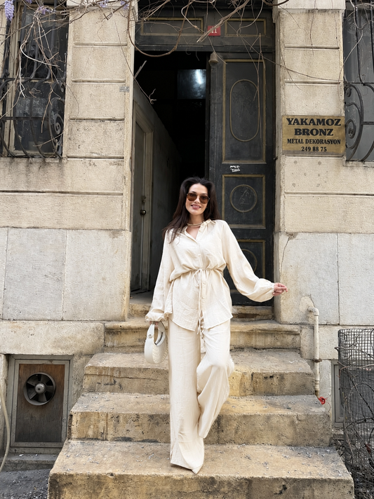 Textured Charmeuse fabric co-ord set-cream
