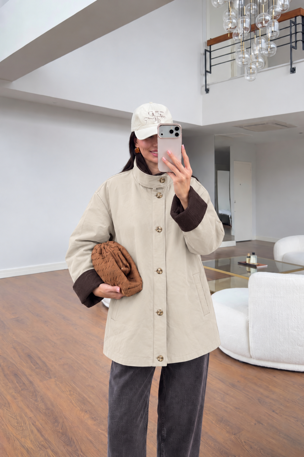 Gabardine jacket Contrasting corduroy collar and sleeve cuffs - beige