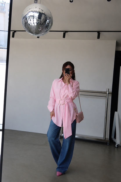 Tencel fabric Shirt with gold Buckle Belt