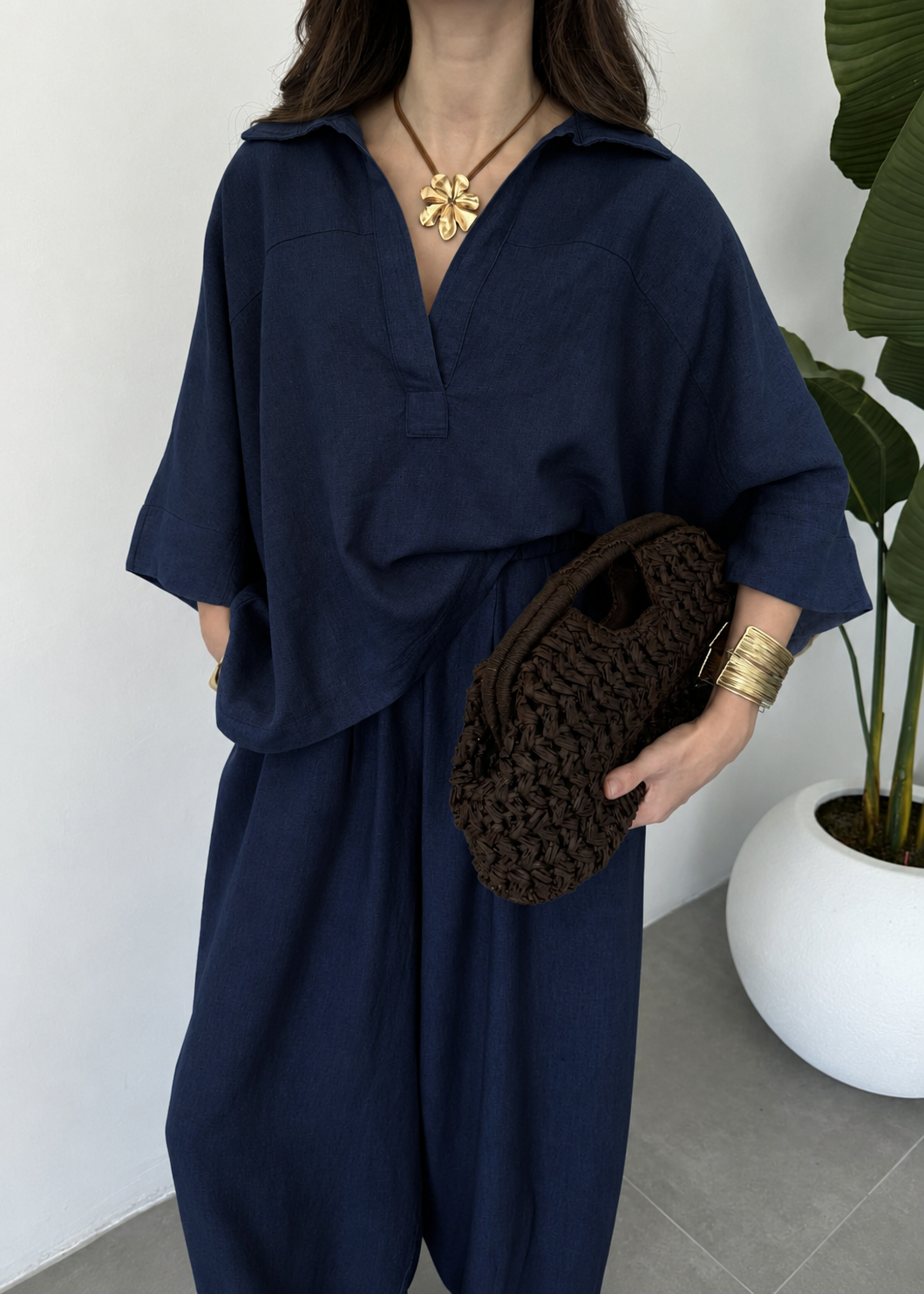 Oysho model linen co-ord set