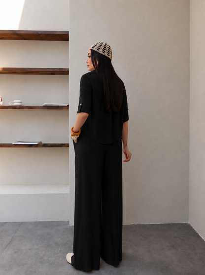 V-Neck Linen Two-Piece Set