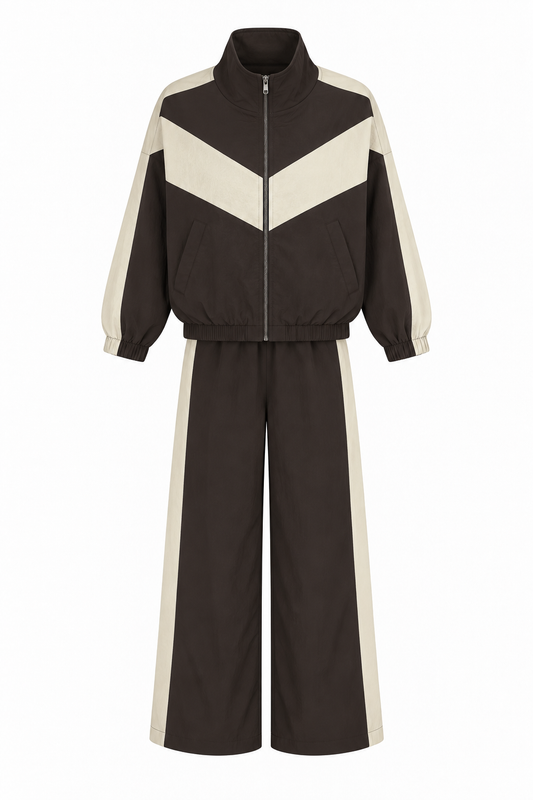 Contrast parachute fabric tracksuit - brown