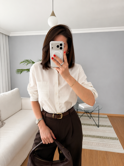 Striped poplin shirt with pocket