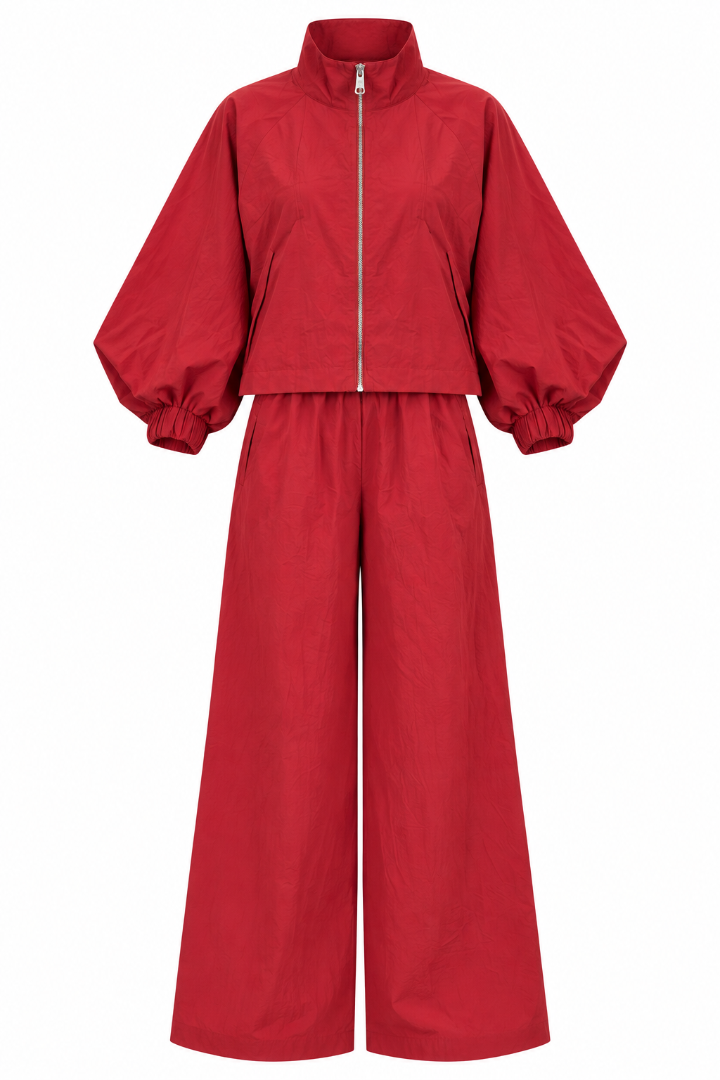 Parachute fabric wide sleeve tracksuit- red