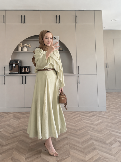 Layered blouse with maxi skirt, fully lined set - green