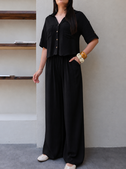 V-Neck Linen Two-Piece Set